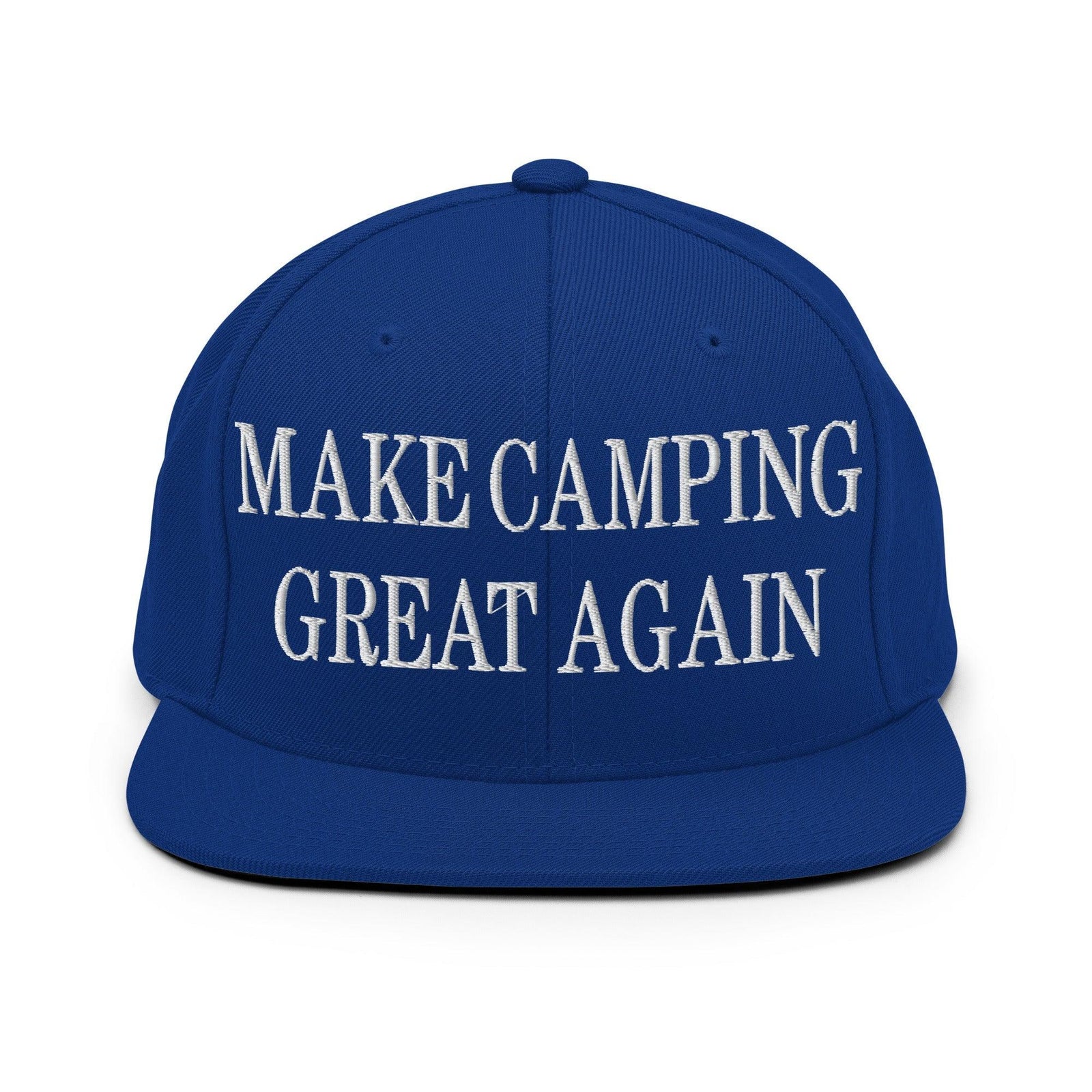 Make Camping Great Again Embroidered Flat Bill Brim Snapback Hat - Royal Blue