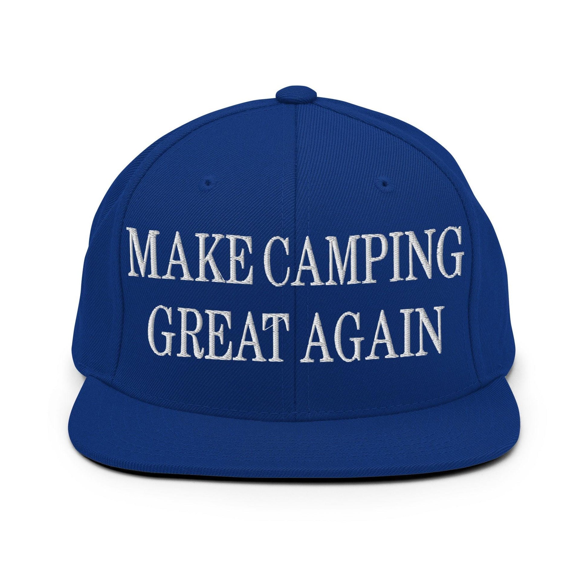 Make Camping Great Again Embroidered Flat Bill Brim Snapback Hat - Royal Blue