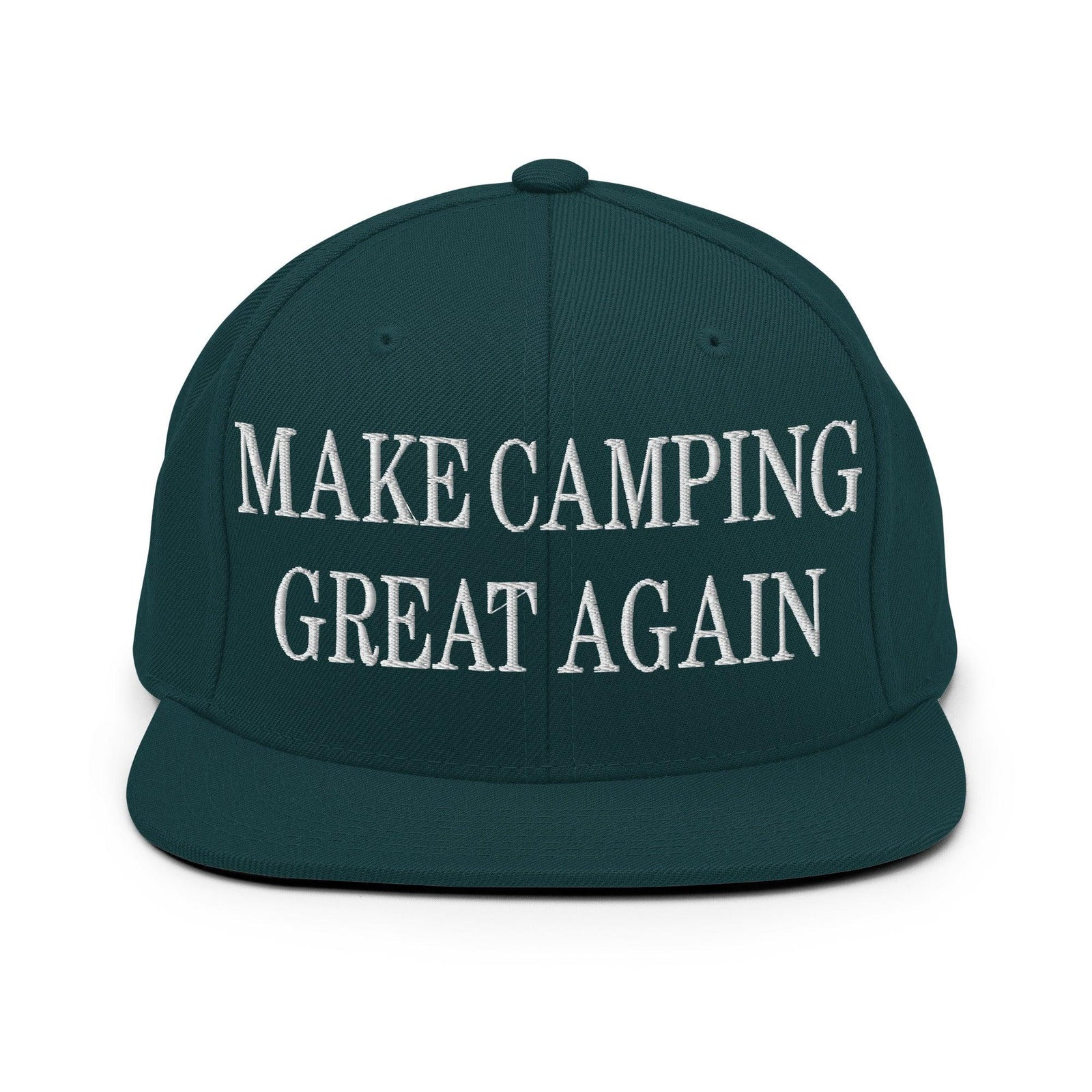 Make Camping Great Again Embroidered Flat Bill Brim Snapback Hat - Spruce