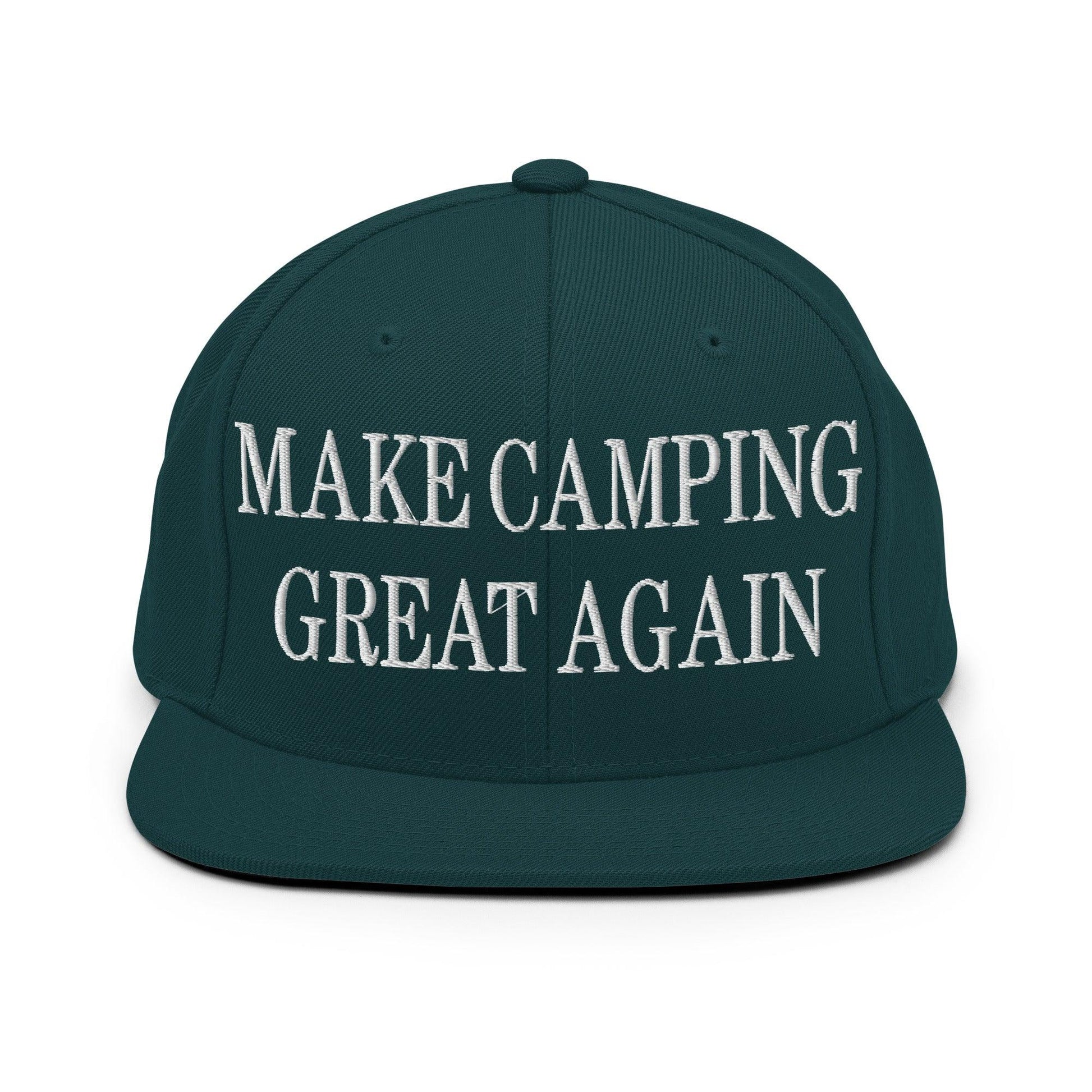 Make Camping Great Again Embroidered Flat Bill Brim Snapback Hat - Spruce