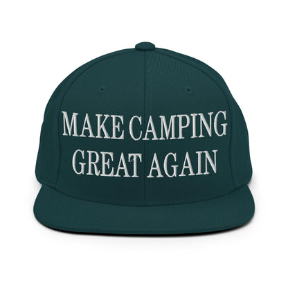 Make Camping Great Again Embroidered Flat Bill Brim Snapback Hat - Spruce