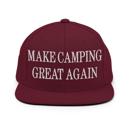 Make Camping Great Again Embroidered Flat Bill Brim Snapback Hat - Maroon