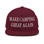 Make Camping Great Again Embroidered Flat Bill Brim Snapback Hat - Maroon
