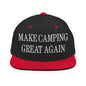 Make Camping Great Again Embroidered Flat Bill Brim Snapback Hat - Black/ Red