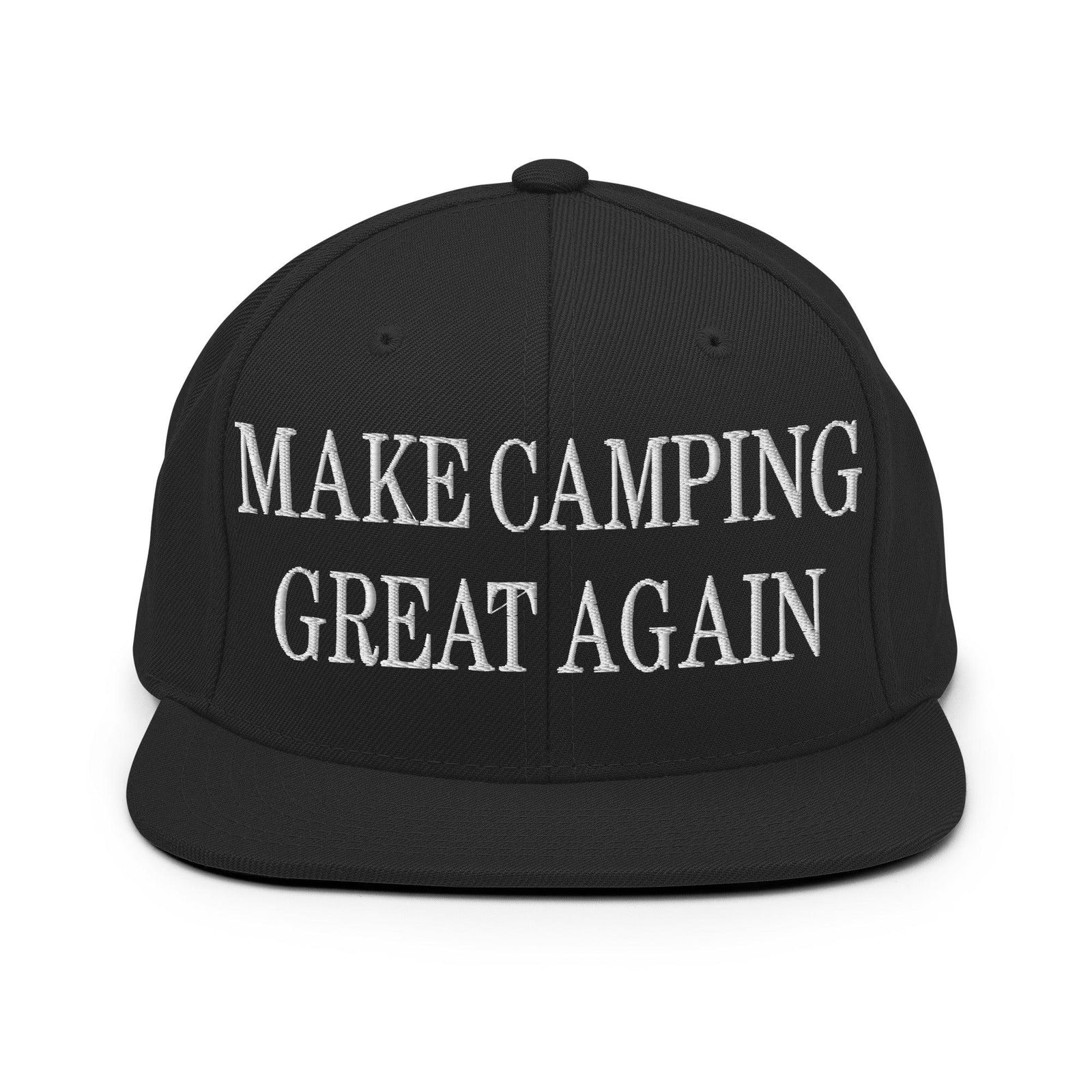 Make Camping Great Again Embroidered Flat Bill Brim Snapback Hat - Black