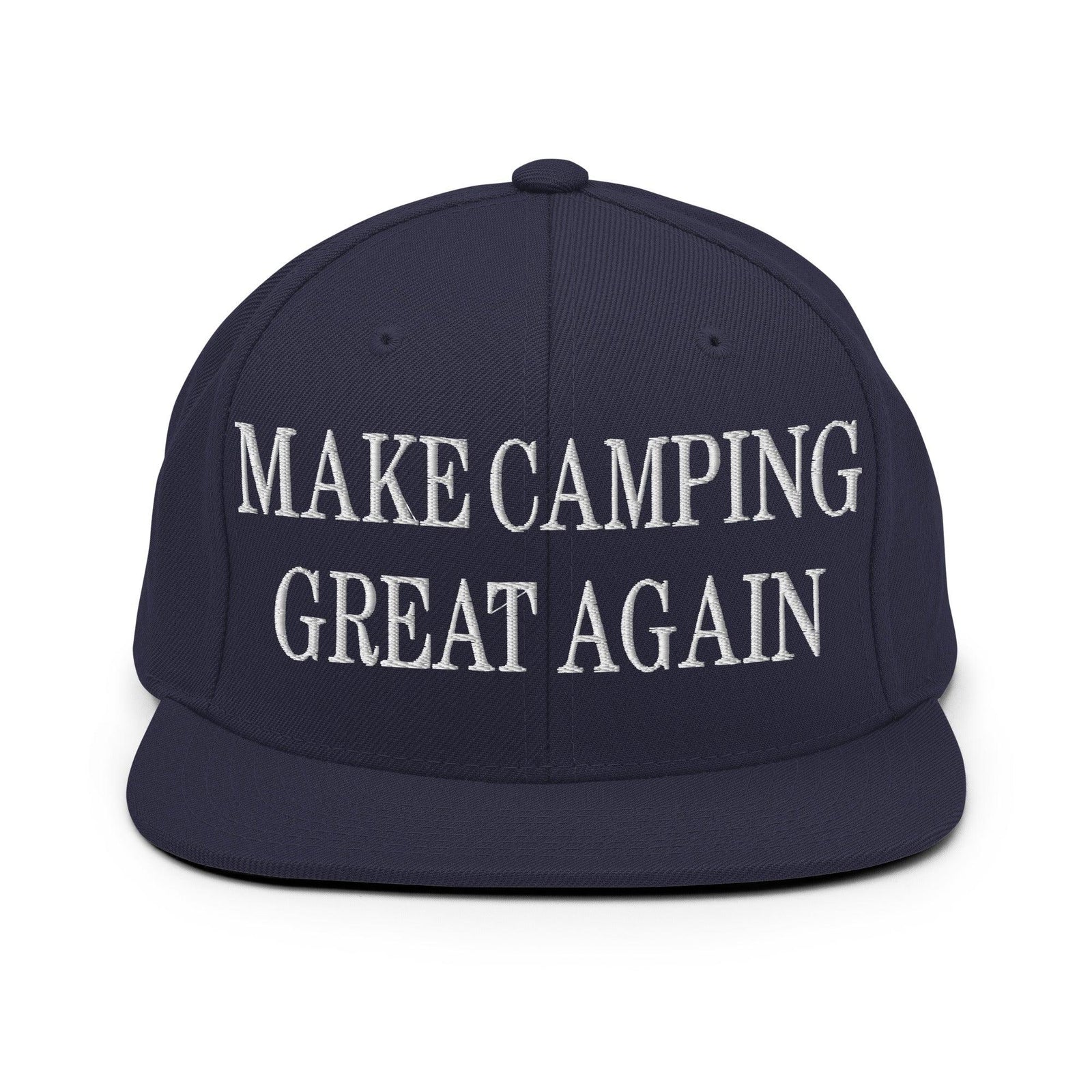 Make Camping Great Again Embroidered Flat Bill Brim Snapback Hat - Navy