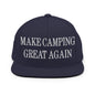 Make Camping Great Again Embroidered Flat Bill Brim Snapback Hat - Navy