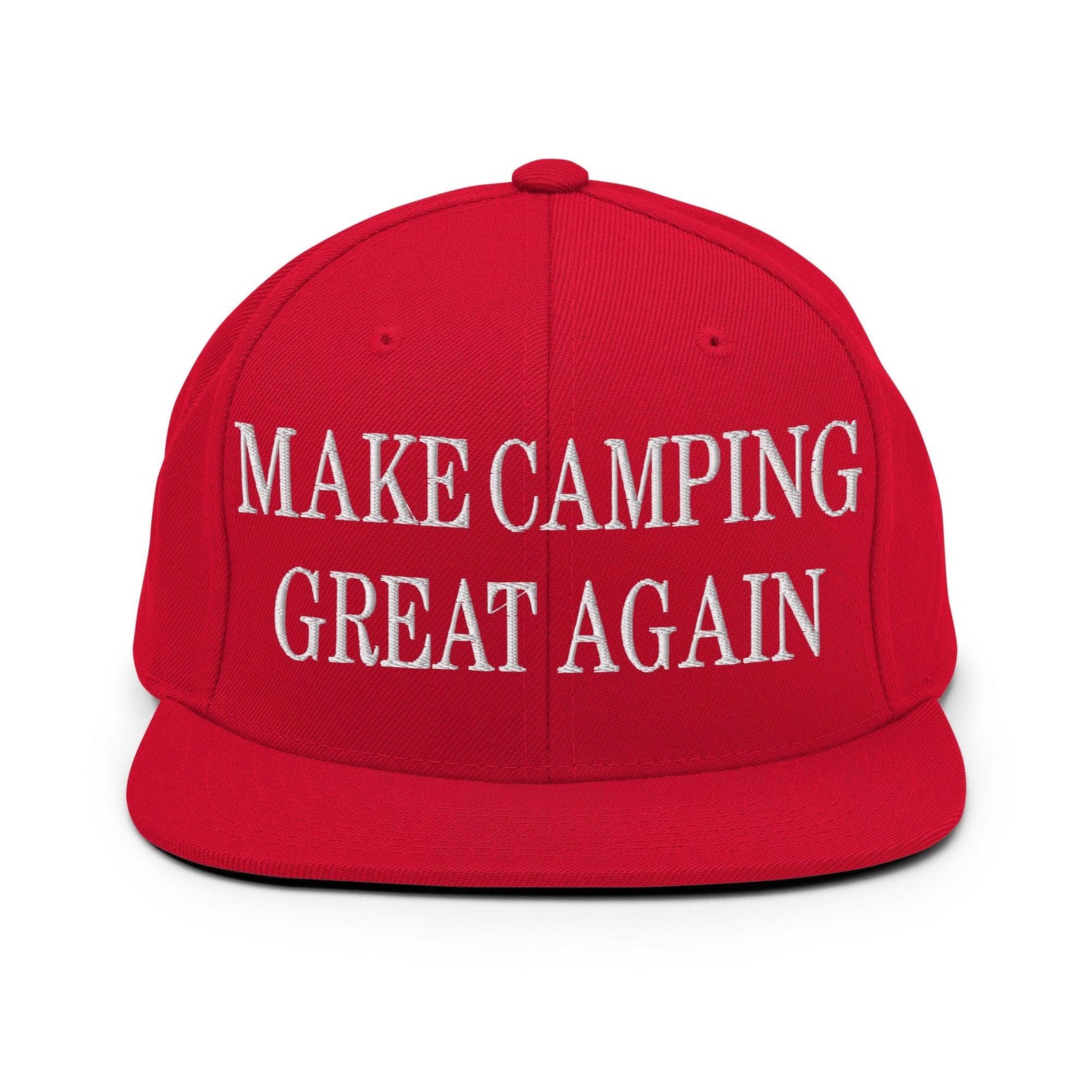 Make Camping Great Again Embroidered Flat Bill Brim Snapback Hat - Red