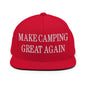 Make Camping Great Again Embroidered Flat Bill Brim Snapback Hat - Red