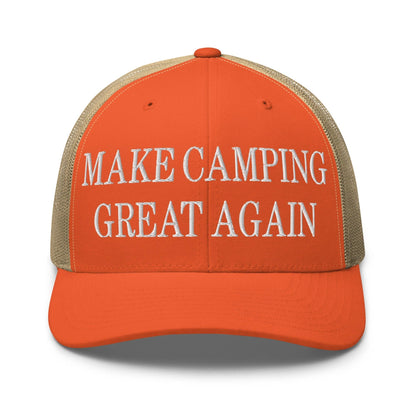 Make Camping Great Again Embroidered Mesh Trucker Hat - Rustic Orange/ Khaki