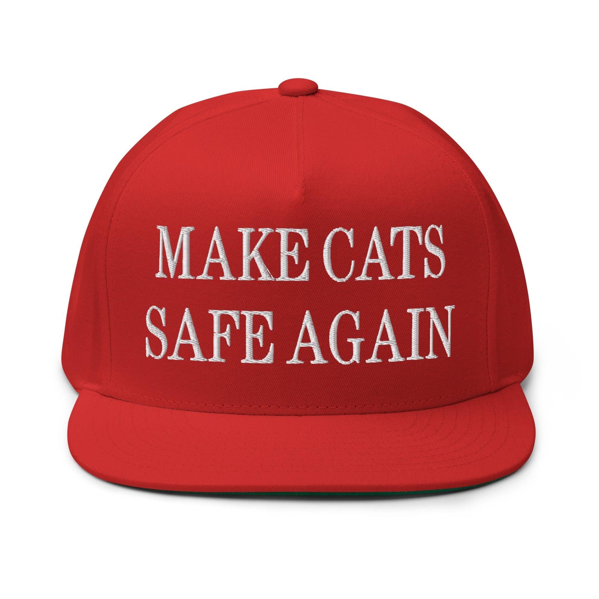 Make Cats Safe Again Embroidered 5 Panel Flat Bill Brim Snapback Hat - Red