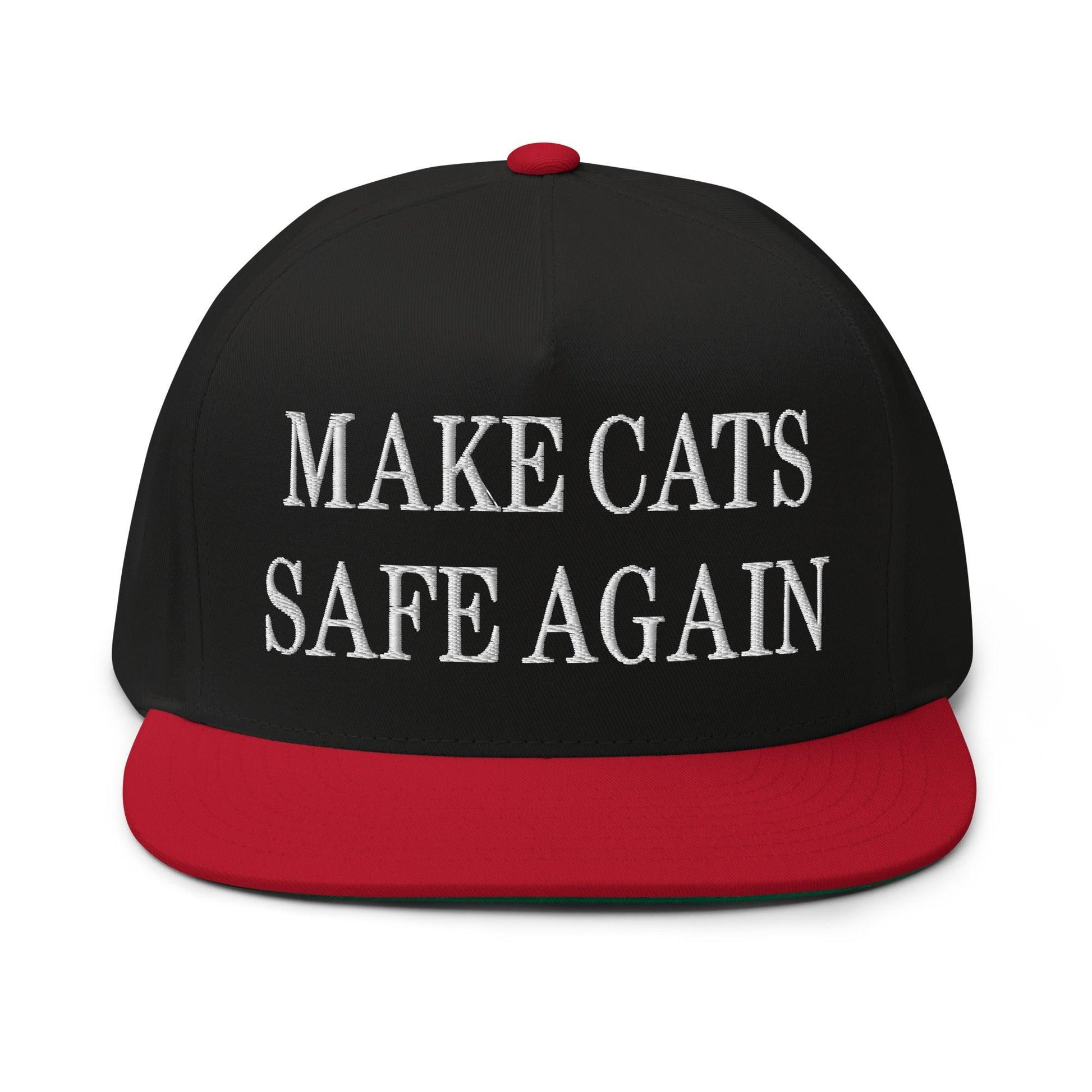 Make Cats Safe Again Embroidered 5 Panel Flat Bill Brim Snapback Hat - Black/ Red