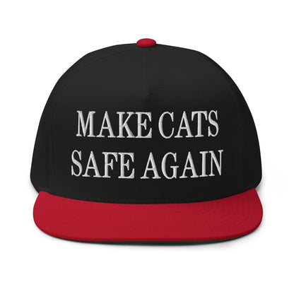 Make Cats Safe Again Embroidered 5 Panel Flat Bill Brim Snapback Hat - Black/ Red
