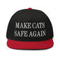 Make Cats Safe Again Embroidered 5 Panel Flat Bill Brim Snapback Hat - Black/ Red