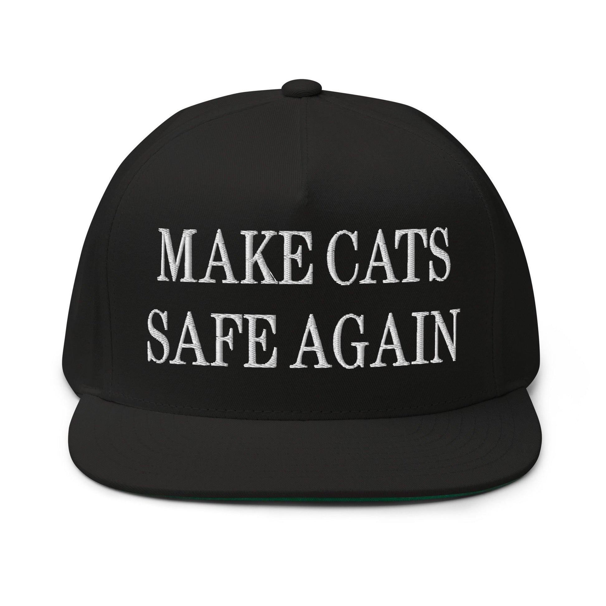 Make Cats Safe Again Embroidered 5 Panel Flat Bill Brim Snapback Hat - Black
