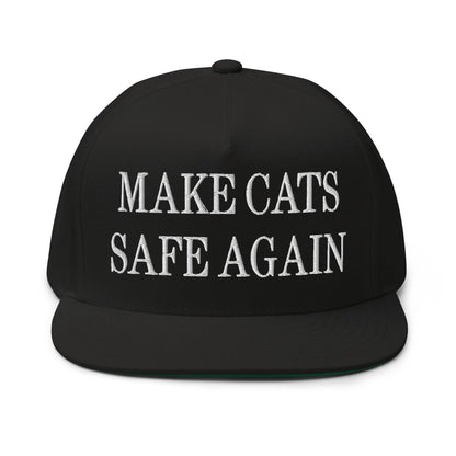 Make Cats Safe Again Embroidered 5 Panel Flat Bill Brim Snapback Hat - Black