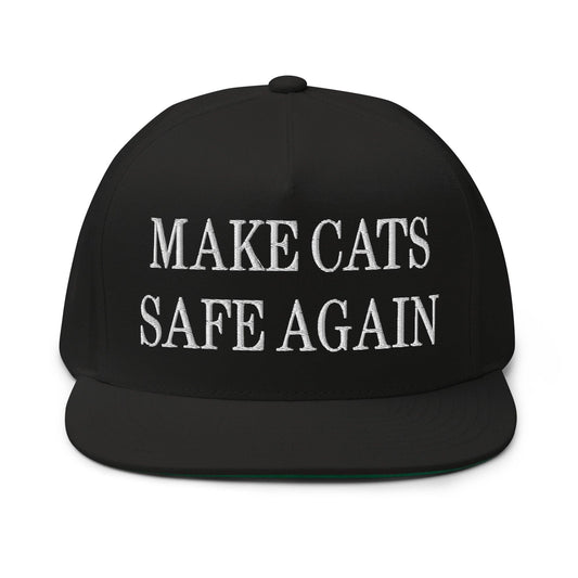 Make Cats Safe Again Embroidered 5 Panel Flat Bill Brim Snapback Hat - Black