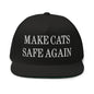 Make Cats Safe Again Embroidered 5 Panel Flat Bill Brim Snapback Hat - Black