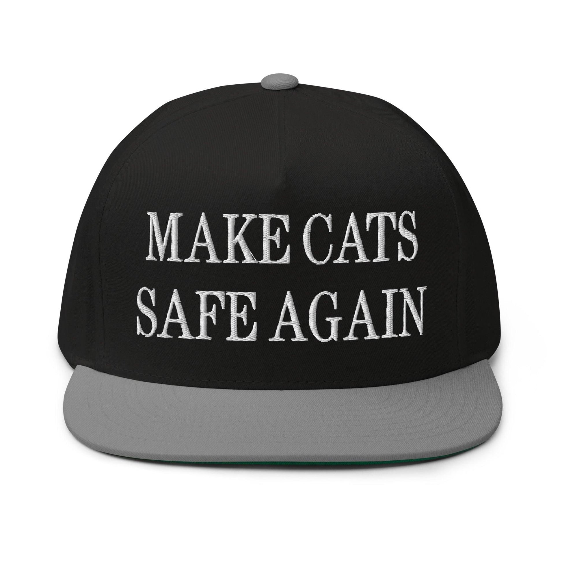 Make Cats Safe Again Embroidered 5 Panel Flat Bill Brim Snapback Hat - Black/ Grey