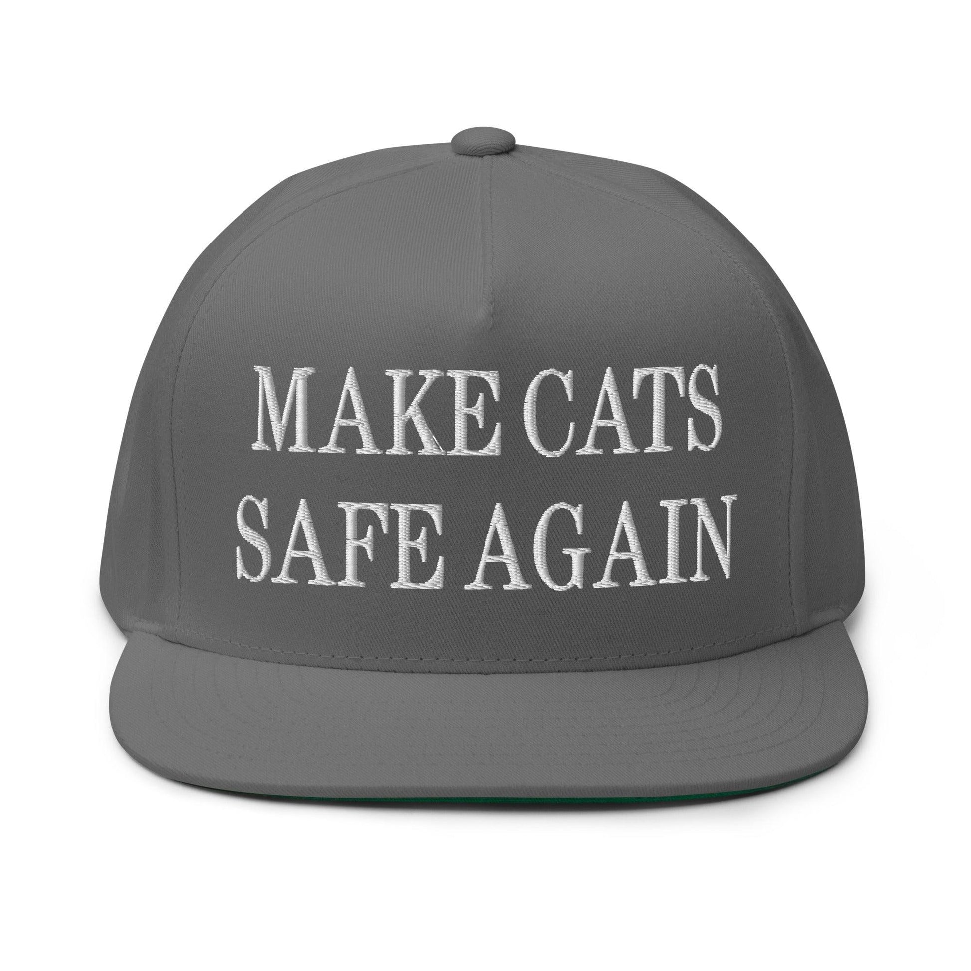 Make Cats Safe Again Embroidered 5 Panel Flat Bill Brim Snapback Hat - Grey