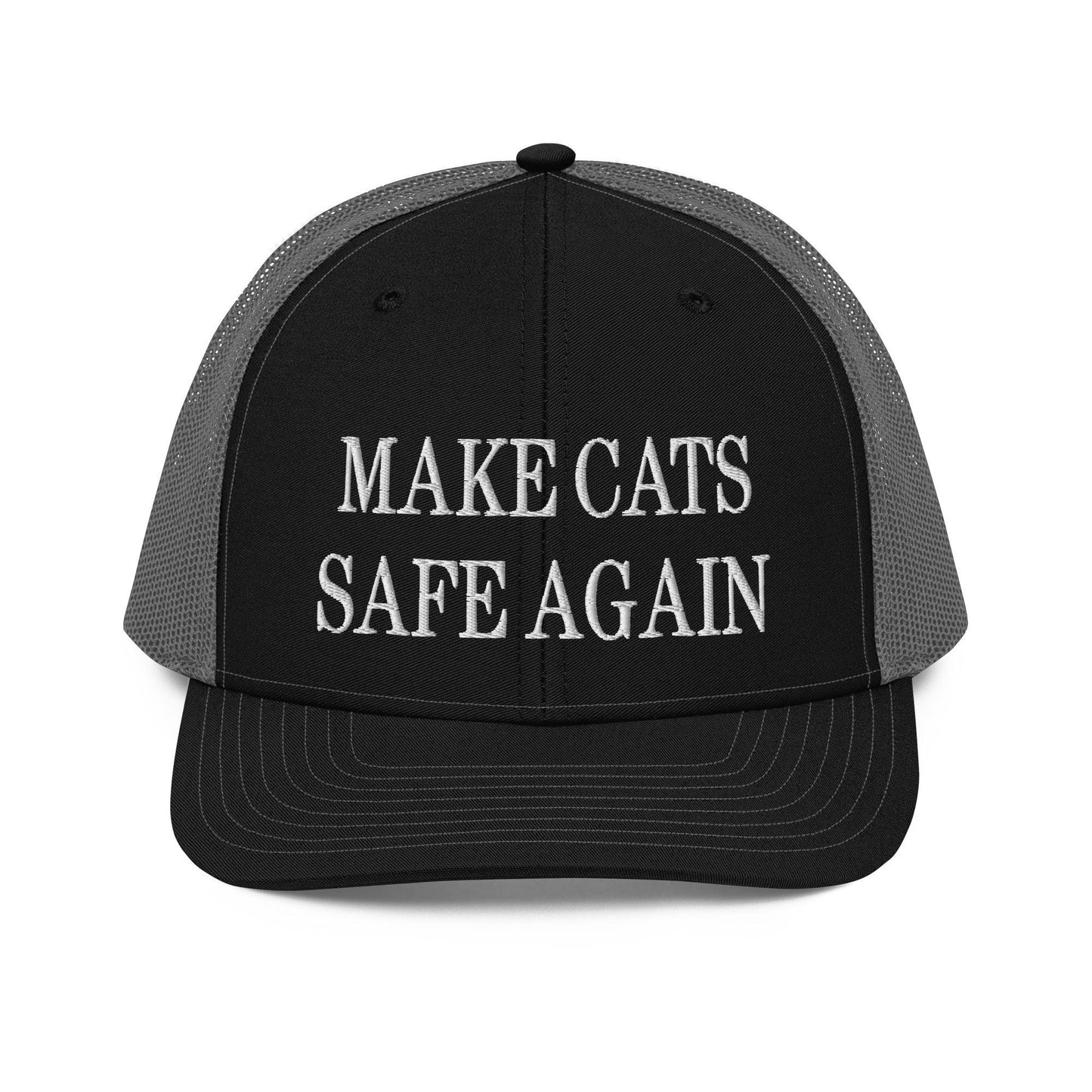 Make Cats Safe Again Embroidered Classic Mesh Trucker Hat - Black / Charcoal