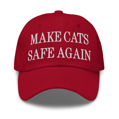 Make Cats Safe Again Embroidered Dad Hat - Cranberry