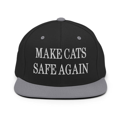 Make Cats Safe Again Embroidered Flat Bill Brim Snapback Hat - Black/ Silver