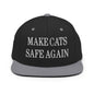Make Cats Safe Again Embroidered Flat Bill Brim Snapback Hat - Black/ Silver