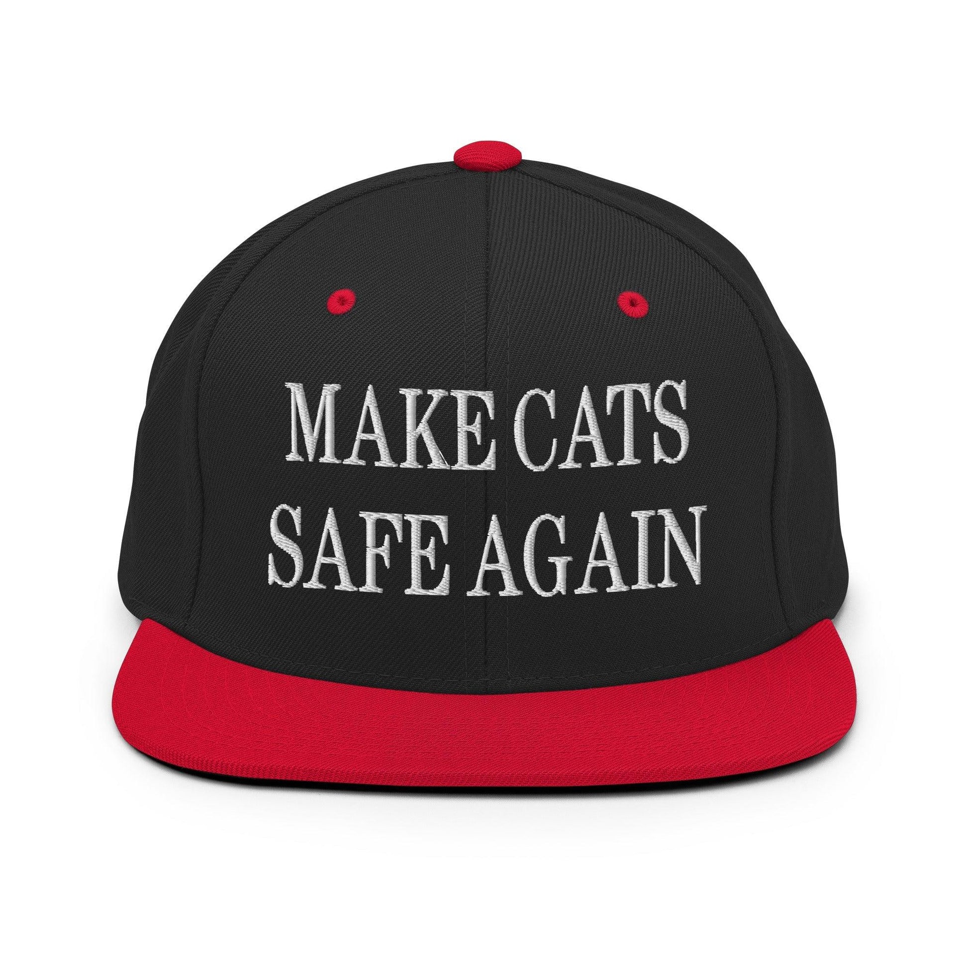 Make Cats Safe Again Embroidered Flat Bill Brim Snapback Hat - Black/ Red