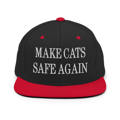 Make Cats Safe Again Embroidered Flat Bill Brim Snapback Hat - Black/ Red