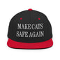 Make Cats Safe Again Embroidered Flat Bill Brim Snapback Hat - Black/ Red