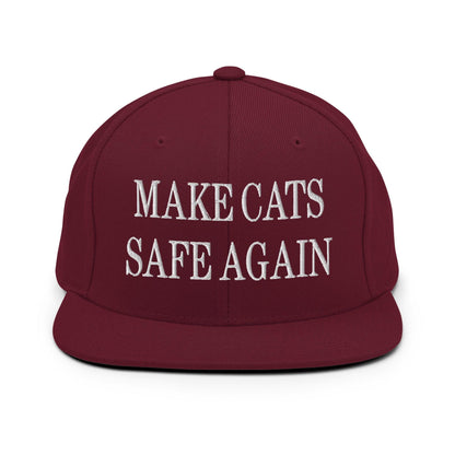 Make Cats Safe Again Embroidered Flat Bill Brim Snapback Hat - Maroon