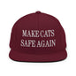 Make Cats Safe Again Embroidered Flat Bill Brim Snapback Hat - Maroon