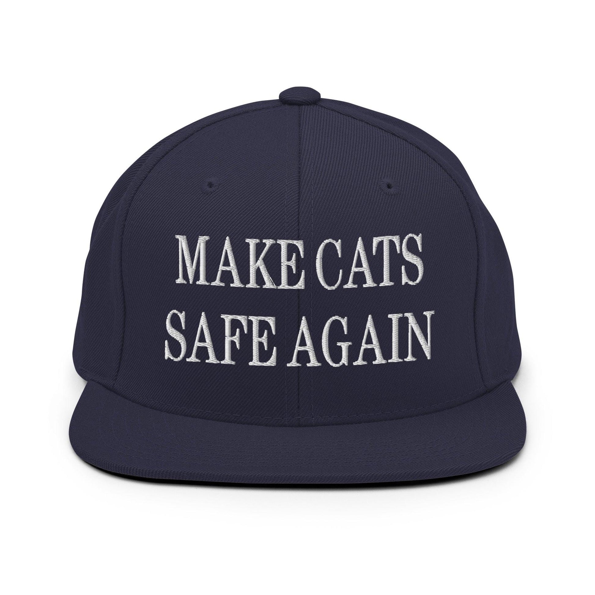 Make Cats Safe Again Embroidered Flat Bill Brim Snapback Hat - Navy