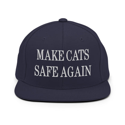 Make Cats Safe Again Embroidered Flat Bill Brim Snapback Hat - Navy
