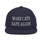 Make Cats Safe Again Embroidered Flat Bill Brim Snapback Hat - Navy