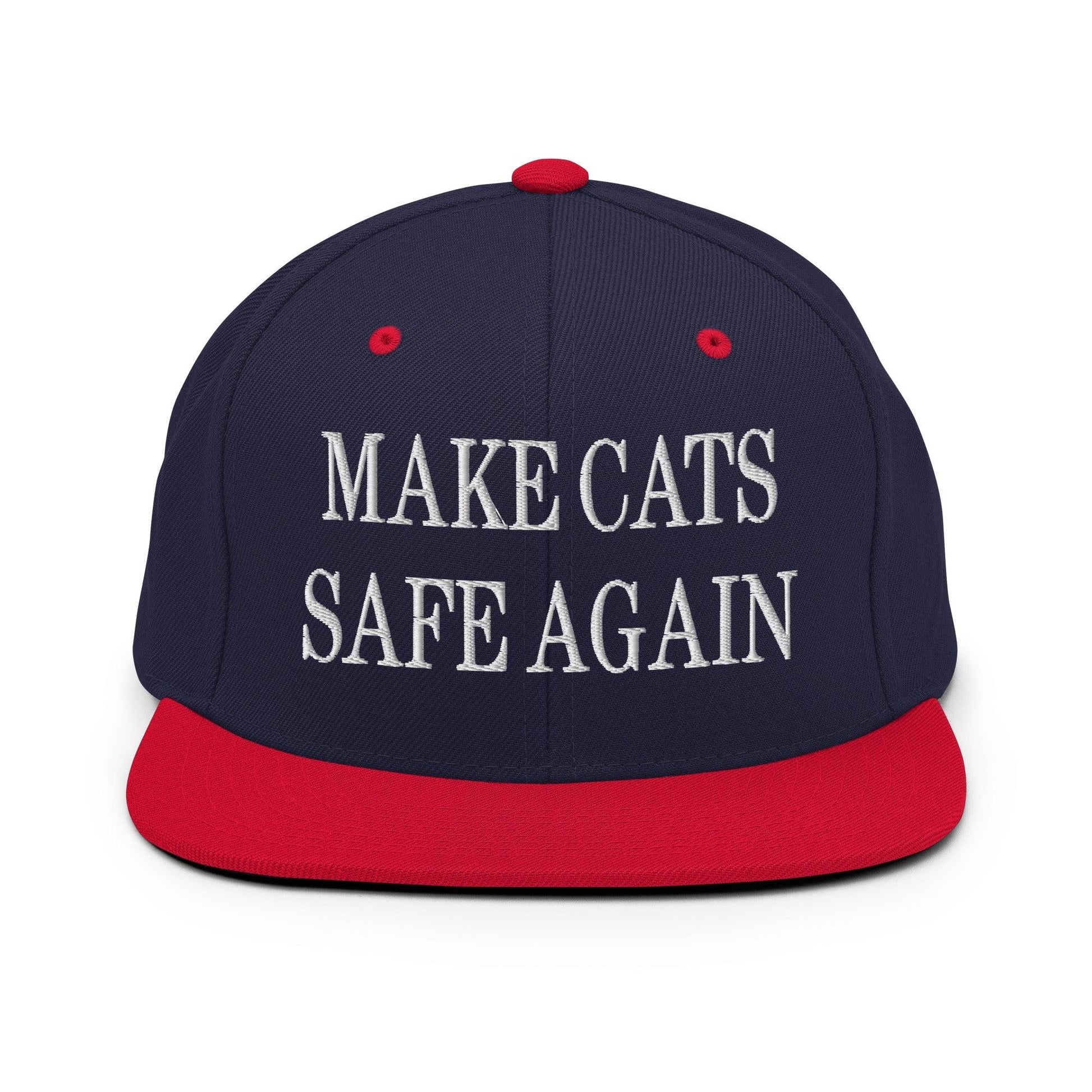 Make Cats Safe Again Embroidered Flat Bill Brim Snapback Hat - Navy/ Red