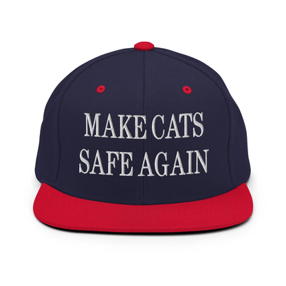 Make Cats Safe Again Embroidered Flat Bill Brim Snapback Hat - Navy/ Red