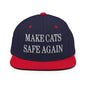 Make Cats Safe Again Embroidered Flat Bill Brim Snapback Hat - Navy/ Red