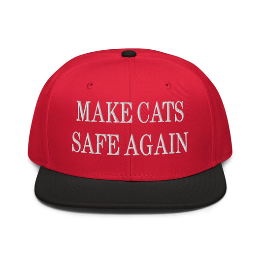 Make Cats Safe Again Embroidered Flat Brim Bill Snapback Hat - Black / Red / Red