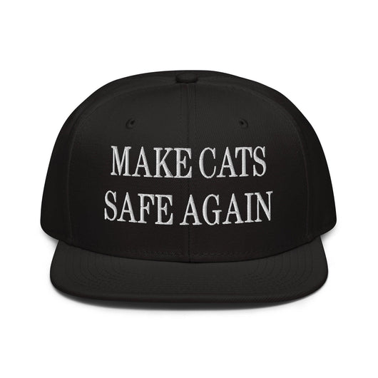 Make Cats Safe Again Embroidered Flat Brim Bill Snapback Hat - Black