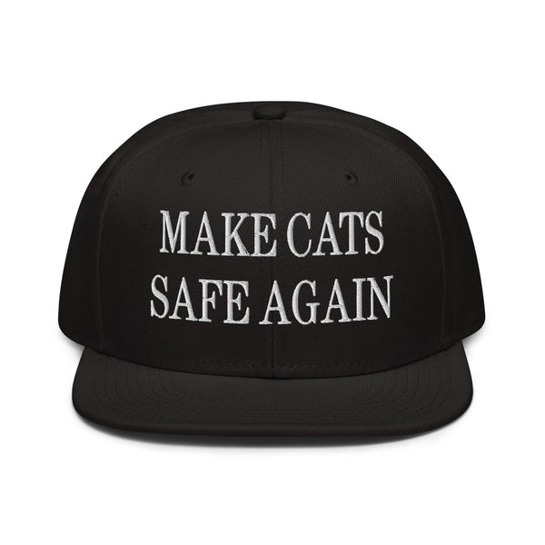 Make Cats Safe Again Embroidered Flat Brim Bill Snapback Hat - Black