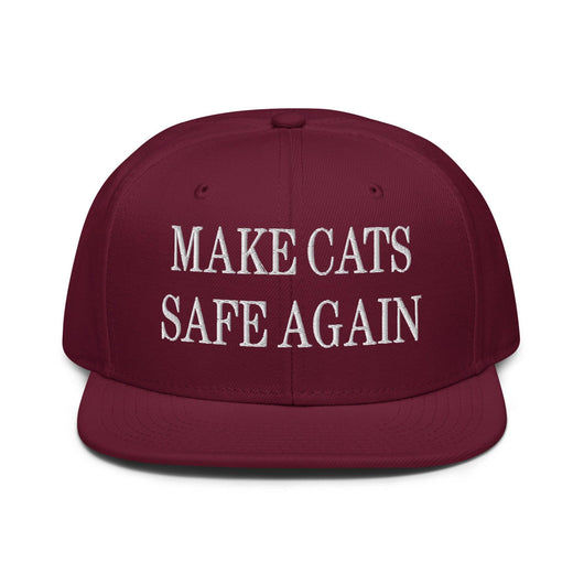 Make Cats Safe Again Embroidered Flat Brim Bill Snapback Hat - Burgundy maroon