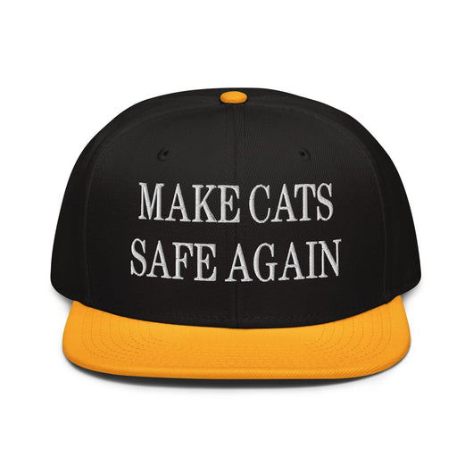 Make Cats Safe Again Embroidered Flat Brim Bill Snapback Hat - Gold / Black / Black