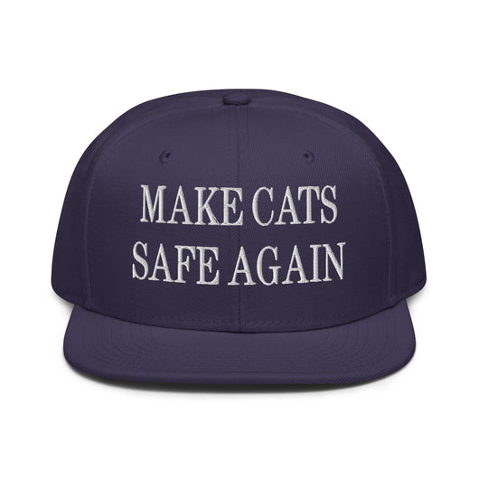 Make Cats Safe Again Embroidered Flat Brim Bill Snapback Hat - Navy blue
