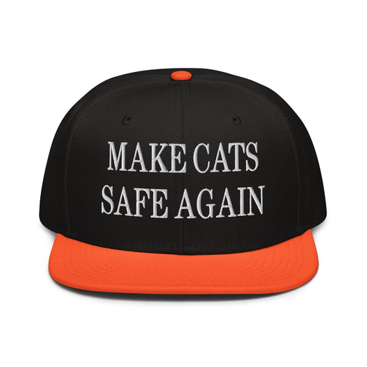 Make Cats Safe Again Embroidered Flat Brim Bill Snapback Hat - Orange / Black / Black