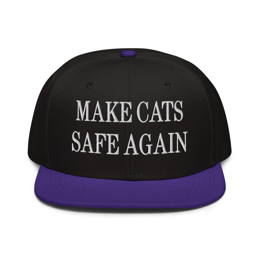 Make Cats Safe Again Embroidered Flat Brim Bill Snapback Hat - Purple / Black / Black