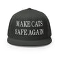 Make Cats Safe Again Embroidered Mesh Flat Bill Brim Trucker Hat - Charcoal
