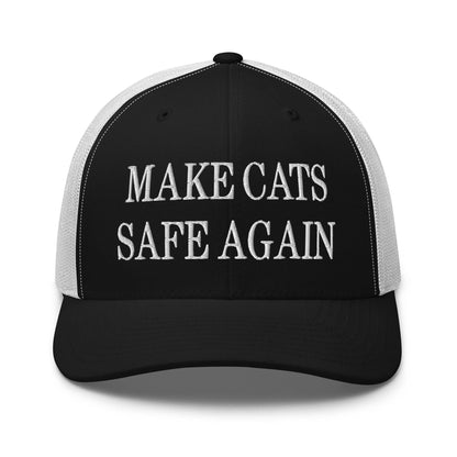 Make Cats Safe Again Embroidered Mesh Trucker Hat - Black/ White