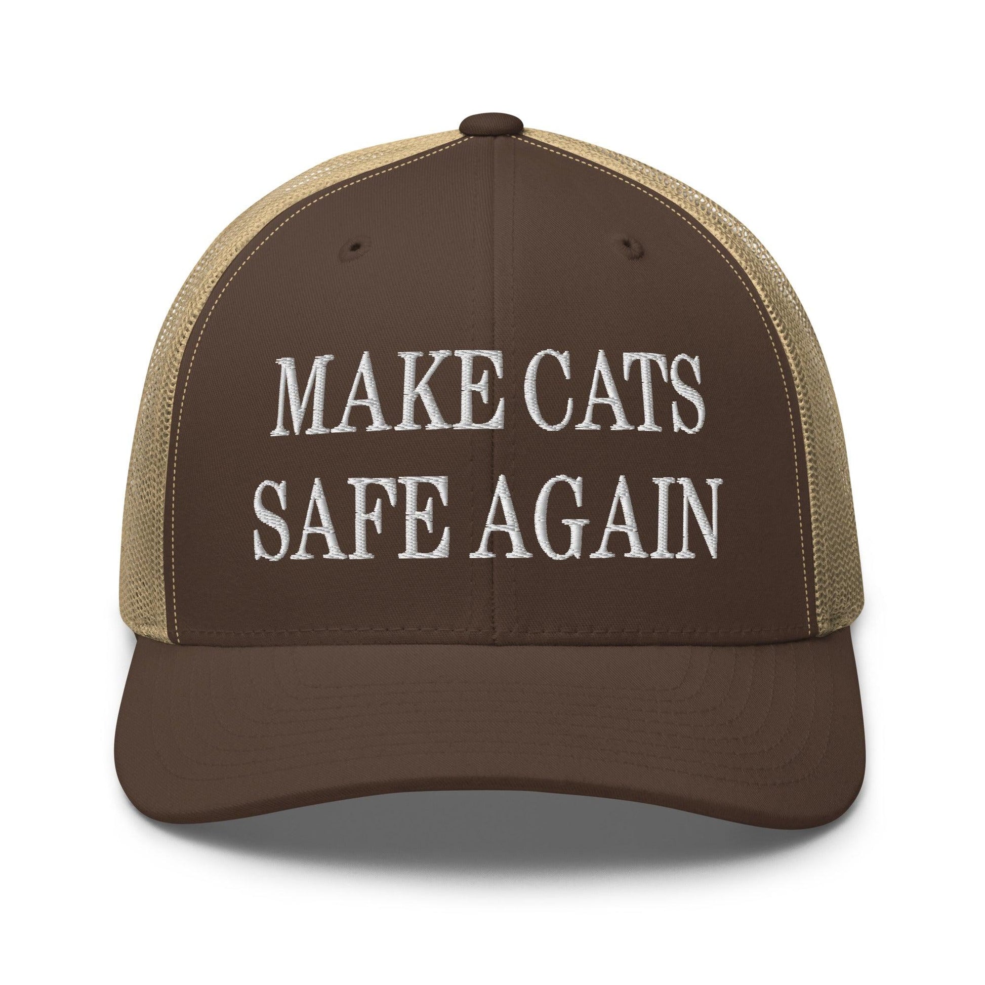 Make Cats Safe Again Embroidered Mesh Trucker Hat - Brown/ Khaki